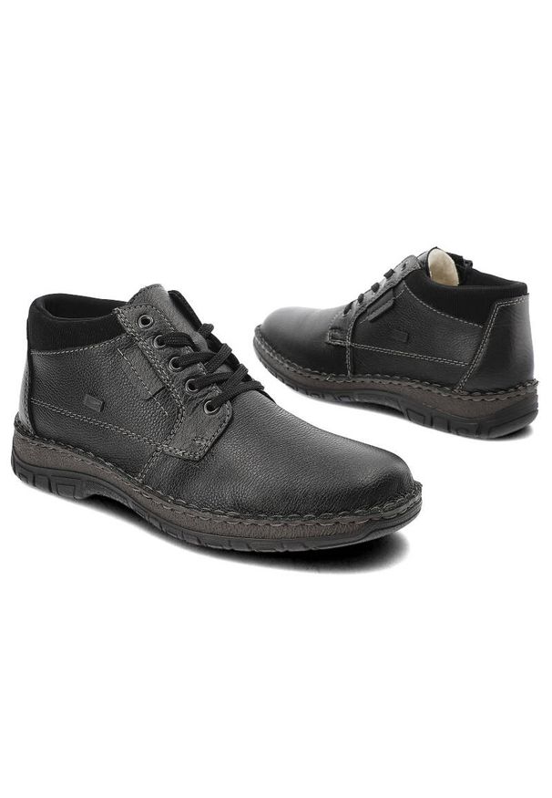 Czarne Ocieplane Futerkiem Trzewiki Męskie Rieker. Okazja: na co dzień. Zapięcie: sznurówki. Kolor: czarny. Materiał: futro. Styl: casual, klasyczny