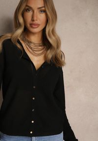 Renee - Czarny Rozpinany Kardigan z Wiskozą Parvanis. Okazja: na co dzień. Kolor: czarny. Materiał: wiskoza. Wzór: aplikacja. Styl: elegancki, casual