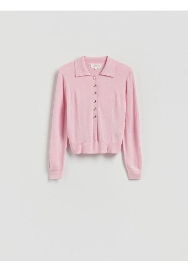 Reserved - Sweter z ozdobnymi guzikami - różowy. Kolor: różowy. Materiał: wełna, dzianina