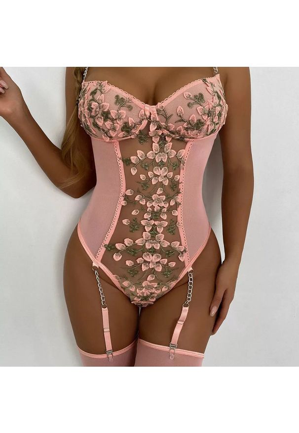 Intica - Body koronkowe damskie na specjalne okazje Jobina. Kolor: różowy. Materiał: koronka