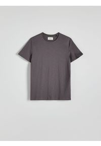 Reserved - Gładki t-shirt regular fit - ciemnoszary. Kolor: szary. Materiał: bawełna, dzianina. Wzór: gładki