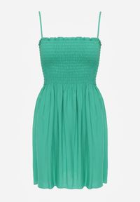 Renee - Zielona Sukienka z Bawełny na Ramiączkach o Rozkloszowanym Kroju z Marszczoną Górą Christten. Okazja: na co dzień. Kolor: zielony. Materiał: bawełna. Długość rękawa: na ramiączkach. Sezon: lato. Typ sukienki: rozkloszowane. Styl: boho, casual, elegancki #3