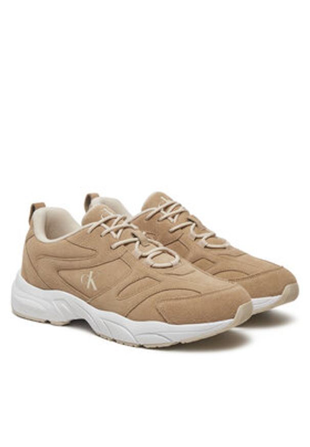 Calvin Klein Jeans Sneakersy Retro Tennis Low Mg Mix Media YM0YM01171 Beżowy. Kolor: beżowy. Materiał: zamsz, skóra