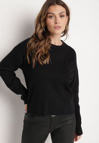 Born2be - Czarny Sweter o Pudełkowym Kroju z Ozdobną Kieszonką Seaviraen. Okazja: do pracy, na co dzień. Kolor: czarny. Materiał: jeans. Długość rękawa: długi rękaw. Długość: długie. Styl: casual, elegancki #4