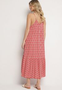 Born2be - Różowa Bawełniana Sukienka Rozkloszowana z Geometrycznym Wzorem Niladora. Okazja: na co dzień. Kolor: różowy. Materiał: bawełna. Długość rękawa: na ramiączkach. Wzór: geometria. Sezon: lato. Styl: casual #3