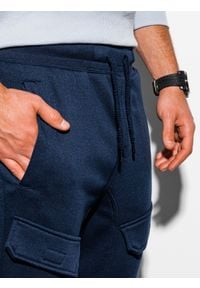 Ombre Clothing - Spodnie męskie dresowe joggery - granatowe P904 - L. Kolor: niebieski. Materiał: dresówka