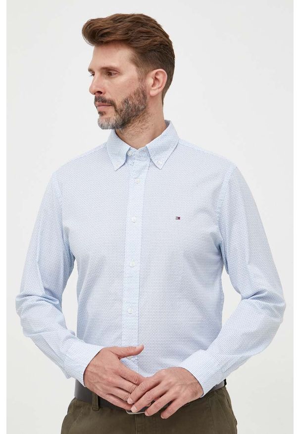 TOMMY HILFIGER - Tommy Hilfiger koszula bawełniana męska kolor niebieski regular z kołnierzykiem button-down. Typ kołnierza: button down. Kolor: niebieski. Materiał: bawełna. Długość: długie