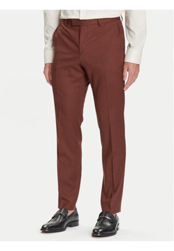 BOSS Garnitur H-Huge 50546080 Brązowy Slim Fit. Kolor: brązowy. Materiał: wełna