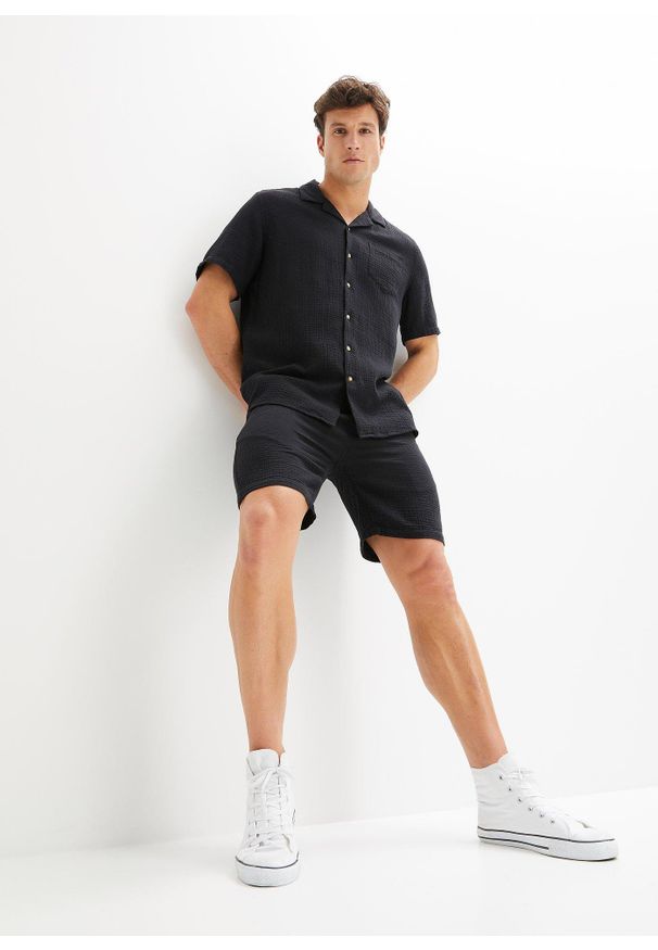bonprix - Koszula muślinowa z krótkim rękawem. Kolor: czarny. Długość rękawa: krótki rękaw. Długość: krótkie