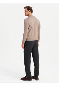 Ombre Clothing - Męski dzianinowy półgolf z wiskozą – ciemnobeżowy melanż V3. Kolor: beżowy. Materiał: wiskoza, dzianina. Wzór: melanż. Styl: klasyczny #7