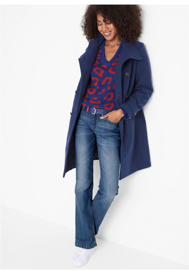 bonprix - Wygodne dżinsy ze stretchem, o kroju bootcut, mid waist. Kolor: niebieski