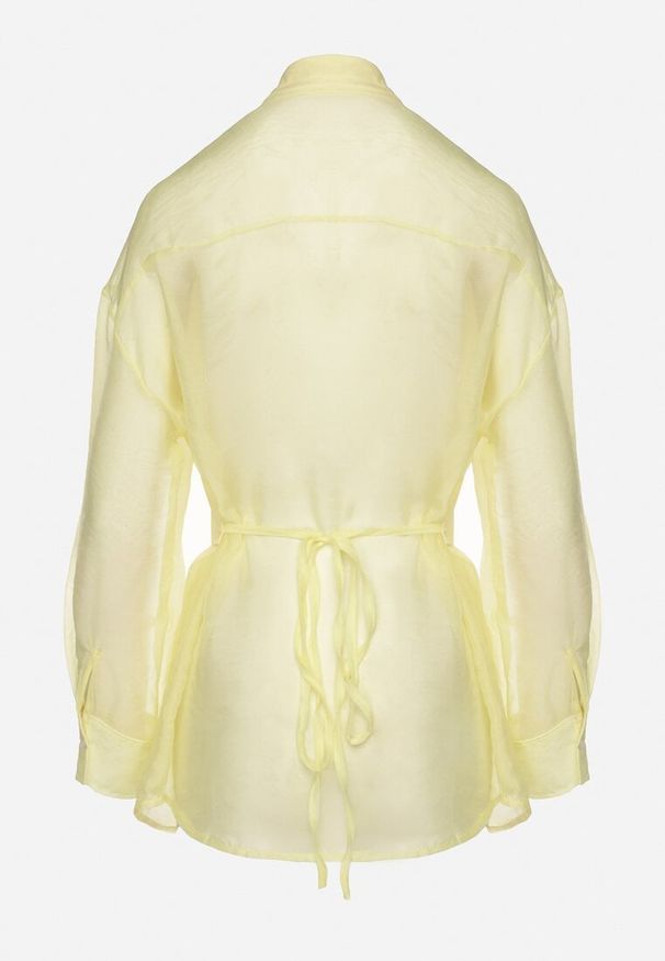 Born2be - Żółta Koszula z Transparentnymi Rękawami Silomea. Okazja: na co dzień. Kolor: żółty. Materiał: jeans. Wzór: aplikacja. Styl: casual