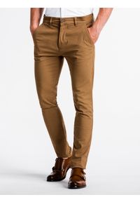 Ombre Clothing - Spodnie męskie chino - camel P830 - XL. Materiał: bawełna, tkanina, elastan. Styl: elegancki, klasyczny