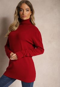 Renee - Bordowy Klasyczny Golf Longsleeve z Dodatkiem Wiskozy Leriona. Typ kołnierza: golf. Kolor: czerwony. Materiał: wiskoza. Długość rękawa: długi rękaw. Styl: klasyczny #3