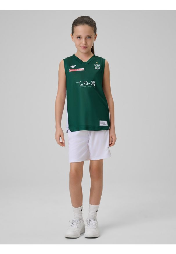 4f - 4F Koszulka meczowa replika wyjazdowa z sezonu 2025/26 dziecięca 4F x AZS UMCS Lublin - zielona 98/104. Kolor: zielony. Materiał: skóra, materiał, tkanina. Wzór: nadruk. Sezon: lato