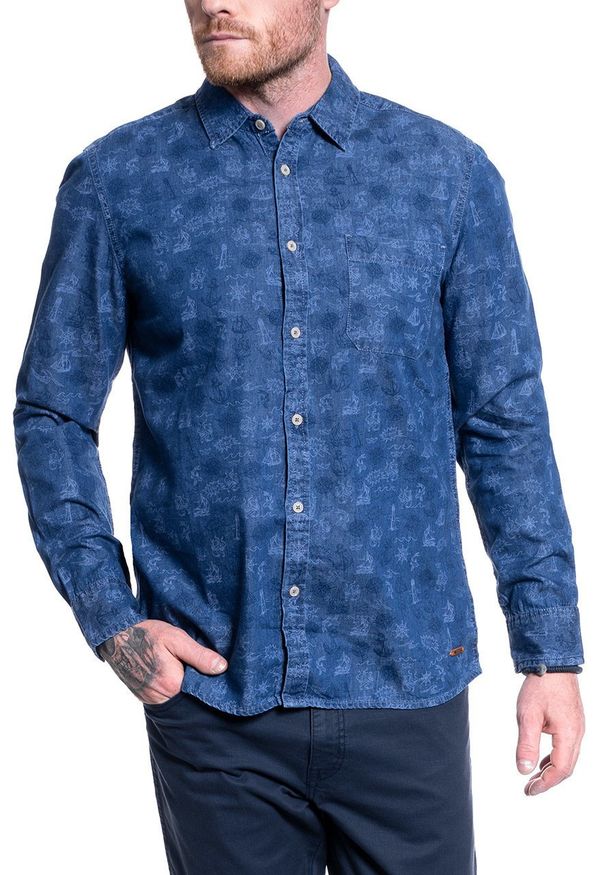 Mustang - MĘSKA KOSZULA MUSTANG CASPER DENIM AOP 1009898 11847. Materiał: denim