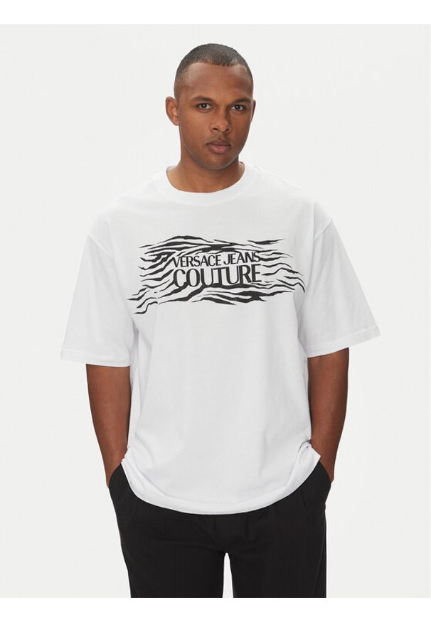 Versace Jeans Couture T-Shirt 78GAH6L1 Biały Regular Fit. Kolor: biały. Materiał: bawełna