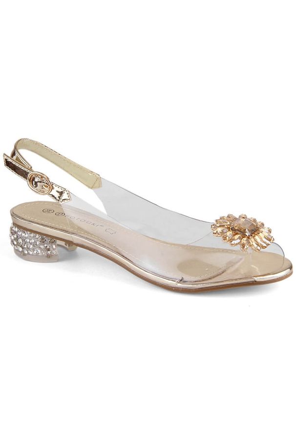 POTOCKI - Transparentne sandały damskie z cyrkoniami złote Potocki WS43301 złoty. Kolor: złoty