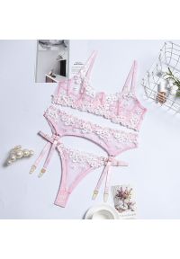 Intica - Komplet bielizny z kwiatowym haftem elegancki i wygodny Changok. Kolor: różowy. Materiał: tkanina. Wzór: kwiaty, haft #1