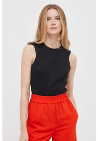 Calvin Klein bluzka damska kolor czarny. Kolor: czarny. Materiał: poliester, dzianina. Wzór: gładki. Styl: klasyczny #1