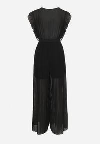 Born2be - Czarny Plisowany Kombinezon z Szerokimi Nogawkami i Wiązanym Paskiem Audra. Okazja: na co dzień. Kolor: czarny. Sezon: wiosna, lato. Styl: casual, elegancki #4