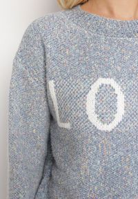 Born2be - Granatowy Klasyczny Sweter z Napisem i Ściągaczami Haccate. Kolor: niebieski. Wzór: napisy. Styl: klasyczny #3