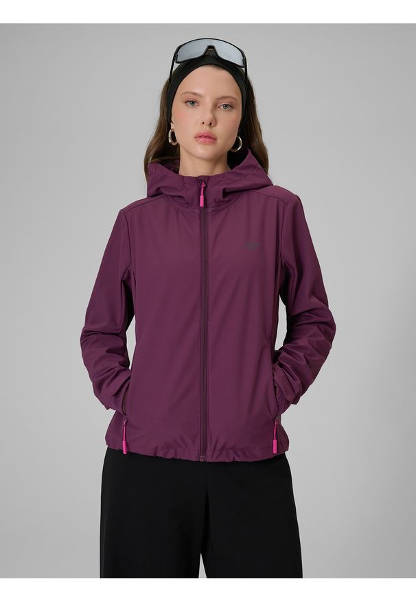 4f - 4F Kurtka softshell wiatroodporna membrana 5000 damska - fioletowa XL. Kolor: fioletowy. Materiał: softshell. Wzór: gładki