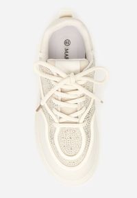 Renee - Beżowe Sneakersy na Platformie Ozdobione Cyrkoniami Kyllyss. Okazja: na randkę, na spacer. Kolor: beżowy. Materiał: jeans. Wzór: aplikacja. Obcas: na platformie. Sport: turystyka piesza #7