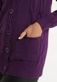 Born2be - Ciemnofioletowy Kardigan o Wydłużonym Fasonie z Ozdobnym Wzorem Dzianiny Gerwine. Kolor: fioletowy. Materiał: dzianina. Długość rękawa: długi rękaw. Długość: długie #5