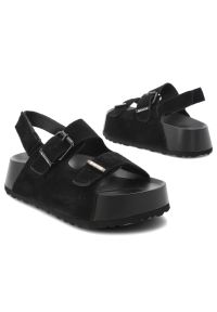Big-Star - Sandały damskie Big Star, cholewka ze skóry naturalnej zamszowej z regulowanymi paskami i sprzączkami na grubej podeszwie, czarne, TT274237. Okazja: na co dzień, na spacer. Zapięcie: pasek. Kolor: czarny. Materiał: skóra, zamsz. Wzór: paski. Sezon: lato. Styl: sportowy, klasyczny, casual #2