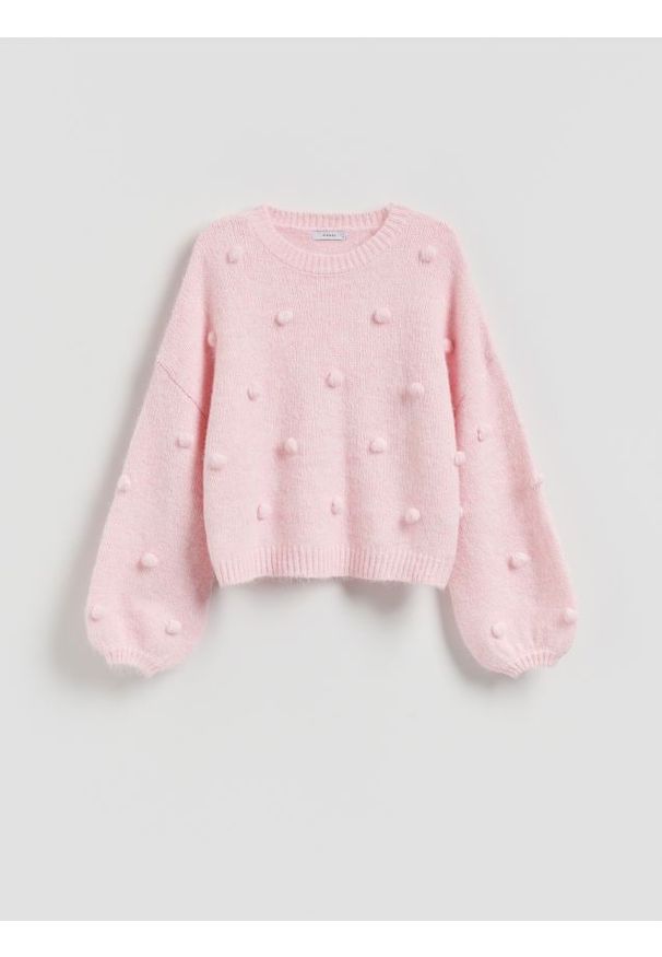 Reserved - Sweter z ozdobnymi aplikacjami - różowy. Kolor: różowy. Materiał: dzianina, wełna. Wzór: aplikacja