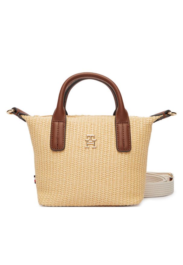 TOMMY HILFIGER - Tommy Hilfiger Torebka Popette Micro Tote Raffia AW0AW18526 Beżowy. Kolor: beżowy