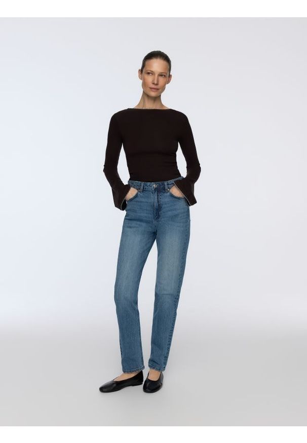 Reserved - Longsleeve z modalem - ciemnobrązowy. Kolor: brązowy. Materiał: bawełna, dzianina. Długość rękawa: długi rękaw