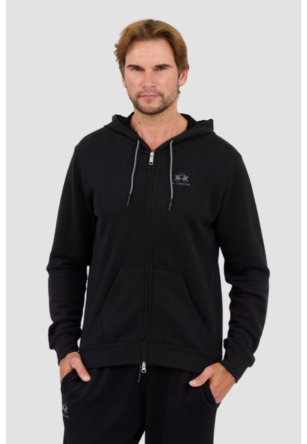 La Martina - LA MARTINA Czarna męska bluza Hooded Cot, Rozmiar M. Kolor: czarny