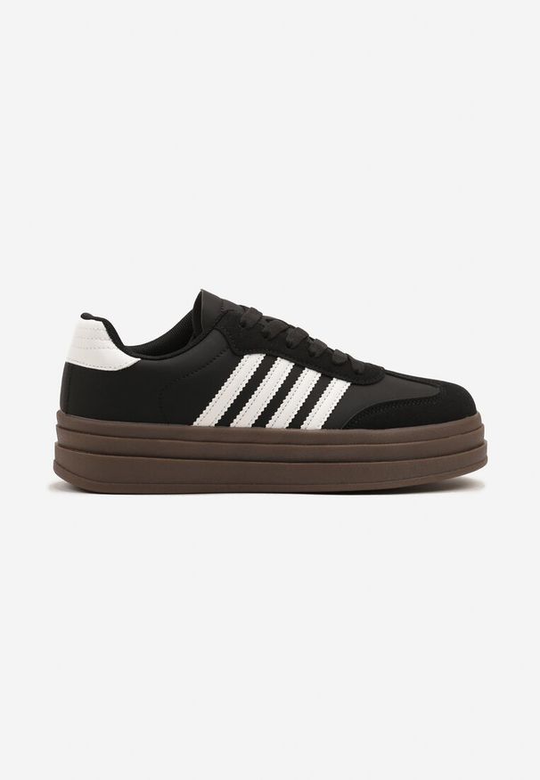 Born2be - Czarno-Białe Sneakersy Tenisówki Ozdobione Paskami Naire. Okazja: na co dzień. Zapięcie: pasek. Kolor: czarny. Materiał: jeans. Wzór: aplikacja