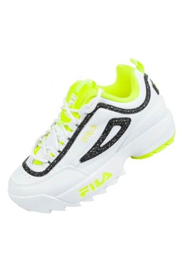 Buty do chodzenia dla dzieci Fila Disruptor. Zapięcie: sznurówki. Kolor: żółty, biały, wielokolorowy, czarny. Materiał: materiał, syntetyk, tkanina. Szerokość cholewki: normalna. Sport: turystyka piesza
