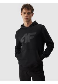 4f - 4F Bluza dresowa nierozpinana z kapturem męska - czarna 3XL. Okazja: na co dzień. Typ kołnierza: kaptur. Kolor: czarny. Materiał: dresówka. Wzór: gładki, ze splotem, nadruk. Styl: sportowy, casual
