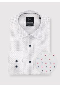 Pako Lorente - PAKO LORENTE – Biała koszula w granatowo-czerwony mikrowzór. Kolor: czerwony, biały, niebieski, wielokolorowy. Materiał: bawełna, elastan #1