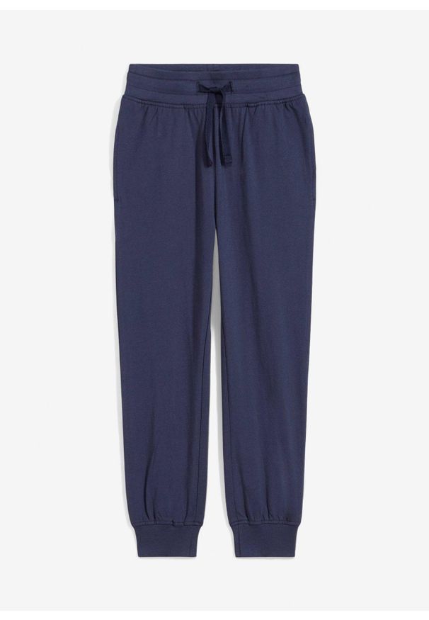 bonprix - Lekkie spodnie sportowe z czystej bawełny organicznej. Kolor: niebieski. Materiał: bawełna. Styl: sportowy