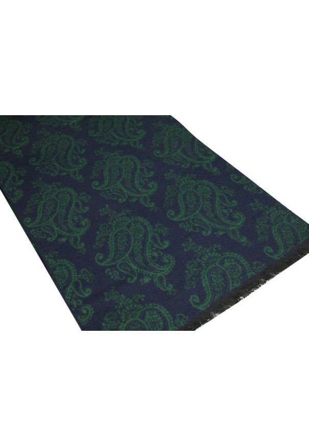 Szalik Męski Alties z Wiskozy - Granat z Zielone Kwiaty i Paisley. Kolor: niebieski. Materiał: wiskoza. Wzór: paisley, kwiaty. Sezon: zima, jesień
