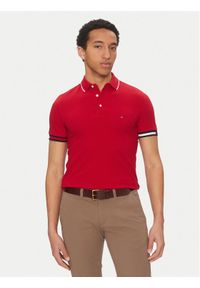 TOMMY HILFIGER - Tommy Hilfiger Polo Flag Cuff MW0MW38458 Czerwony Slim Fit. Typ kołnierza: polo. Kolor: czerwony. Materiał: bawełna