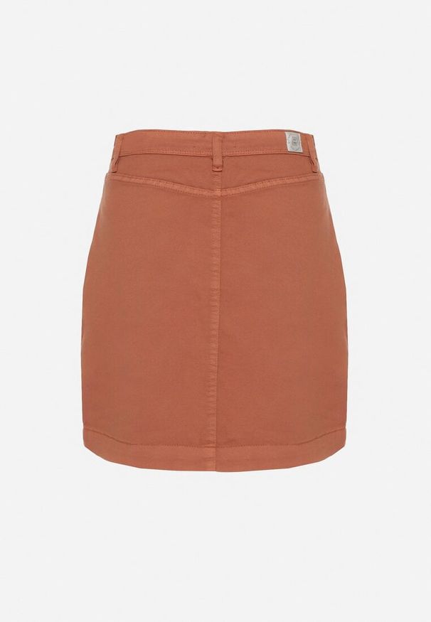Born2be - Jasnobrązowa Trapezowa Spódnica z Bawełny z Guzikami Ralamea. Okazja: na co dzień. Kolor: brązowy. Materiał: bawełna. Styl: klasyczny, casual