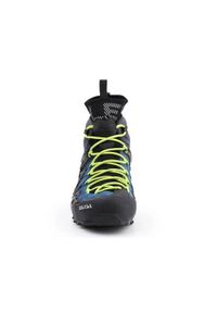 Buty trekkingowe męskie Salewa MS Wildfire Edge Mid Gtx. Wysokość cholewki: za kostkę. Zapięcie: sznurówki. Kolor: niebieski, wielokolorowy, czarny, zielony. Materiał: materiał, syntetyk. Szerokość cholewki: normalna