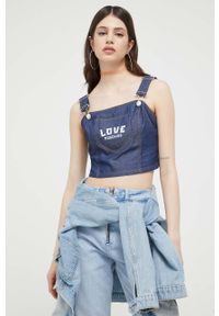 Love Moschino bluza kolor granatowy. Kolor: niebieski. Materiał: tkanina. Długość rękawa: na ramiączkach. Długość: krótkie #1