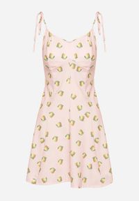 Born2be - Różowa Sukienka na Wiązanych Ramiączkach w Cytryny Efrunea. Kolor: różowy. Długość rękawa: na ramiączkach. Sezon: lato. Typ sukienki: rozkloszowane #5