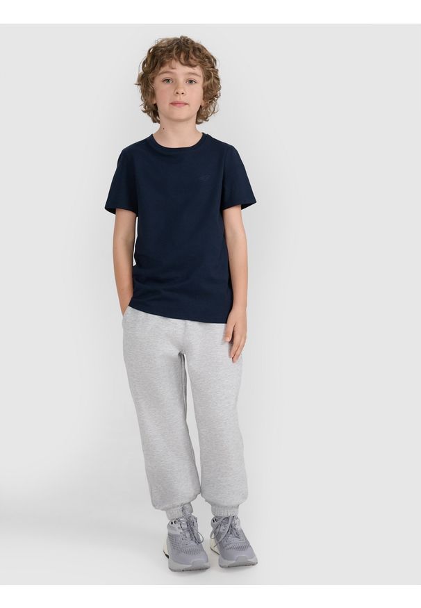 4f - 4F T-shirt regular gładki chłopięcy - granatowy 122 (6-7 lat). Okazja: na co dzień. Kolor: niebieski. Materiał: bawełna, materiał, jersey. Długość rękawa: krótki rękaw. Długość: krótkie. Wzór: gładki. Sezon: lato. Styl: klasyczny, młodzieżowy, sportowy, casual