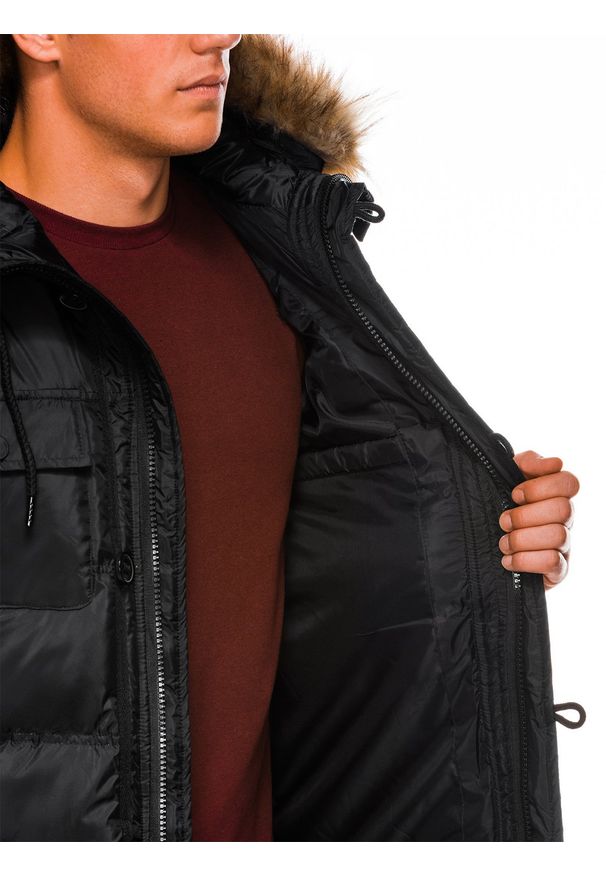 Ombre Clothing - Kurtka męska zimowa parka C355 - czarna - L. Kolor: czarny. Materiał: futro, poliester. Sezon: zima
