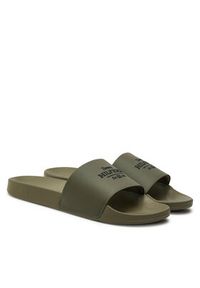 TOMMY HILFIGER - Tommy Hilfiger Klapki Embroid Hilfiger 85 Pool Slide FM0FM05342 Zielony. Kolor: zielony. Materiał: skóra #4