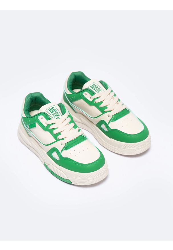 Big-Star - Sneakersy damskie ze skóry ekologicznej beżowo-zielone NN274671 801. Kolor: beżowy. Materiał: skóra ekologiczna. Szerokość cholewki: normalna. Sezon: lato