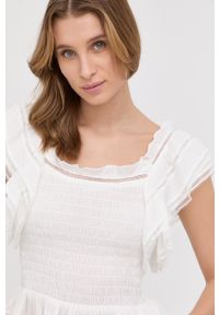 Silvian Heach bluzka damska kolor biały gładka. Kolor: biały. Materiał: tkanina. Długość rękawa: na ramiączkach. Wzór: gładki